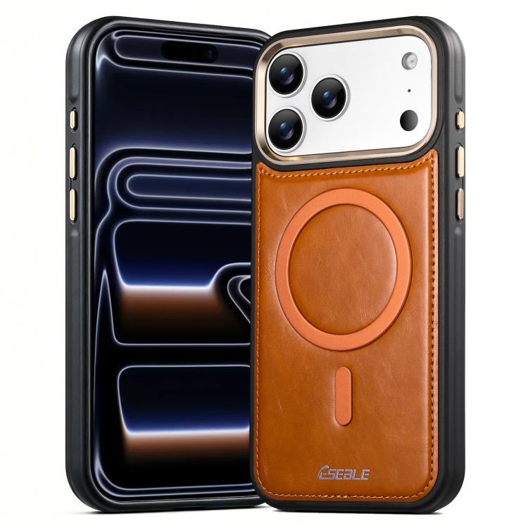 For iPhone 17 Pro ESEBLE Crazy Horse Pattern Airbag Shockproof Magnetic Phone Case
