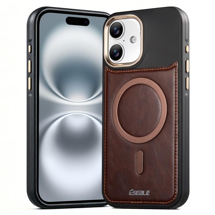For iPhone 16 ESEBLE Crazy Horse Pattern Airbag Shockproof Magnetic Phone Case