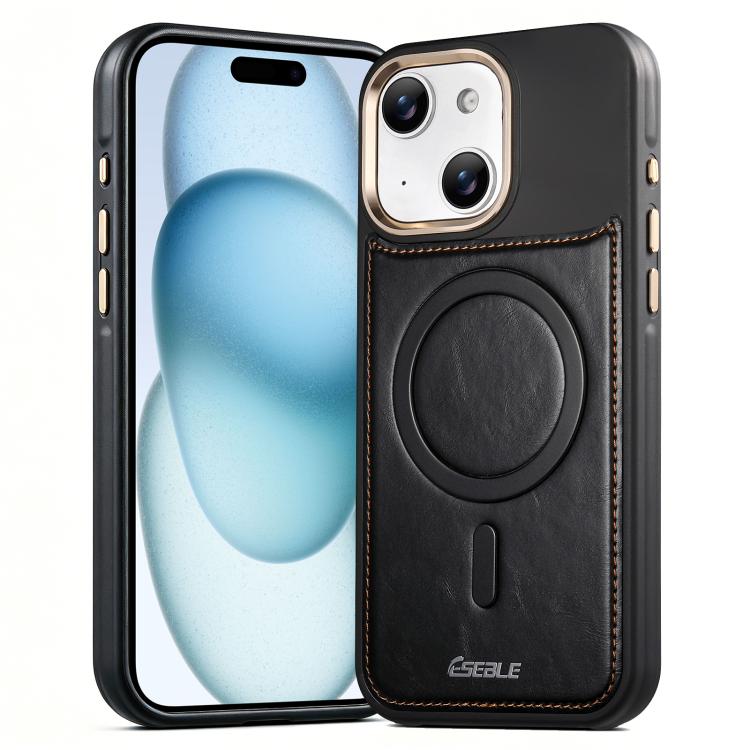 For iPhone 15 ESEBLE Crazy Horse Pattern Airbag Shockproof Magnetic Phone Case