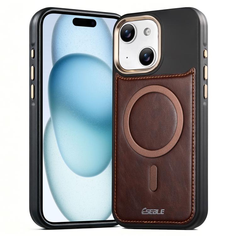 For iPhone 15 ESEBLE Crazy Horse Pattern Airbag Shockproof Magnetic Phone Case