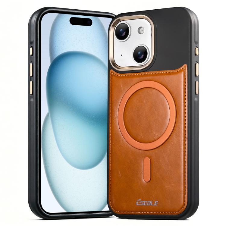 For iPhone 15 ESEBLE Crazy Horse Pattern Airbag Shockproof Magnetic Phone Case