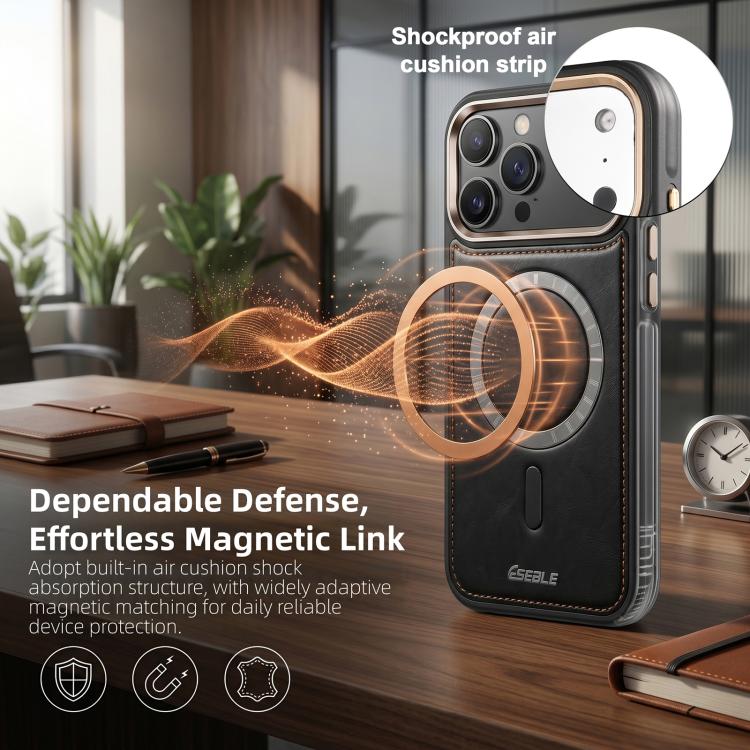 For iPhone 16 Pro Max ESEBLE Crazy Horse Pattern Airbag Shockproof Magnetic Phone Case
