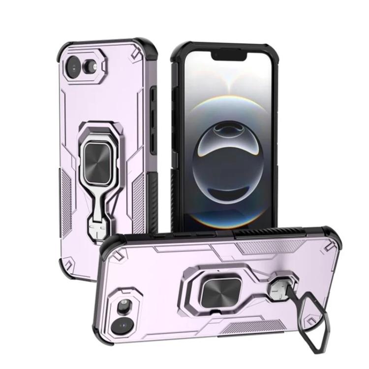 For iPhone 17e / 16e WANLONFENG Metal Kickstand Phone Case with Screen Protector