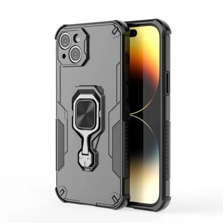 For iPhone 15 WANLONFENG Metal Kickstand Phone Case with Screen Protector