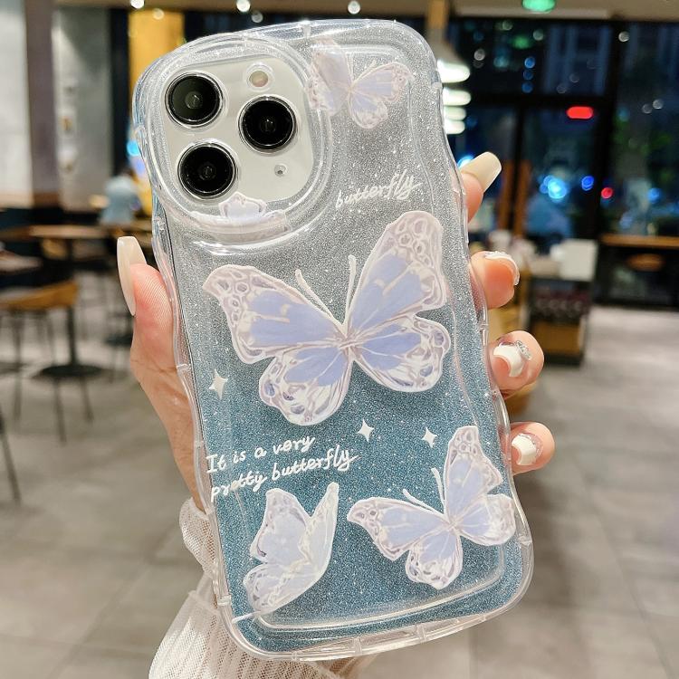 For iPhone 11 Pro Wavy Glitter Butterfly TPU Phone Case