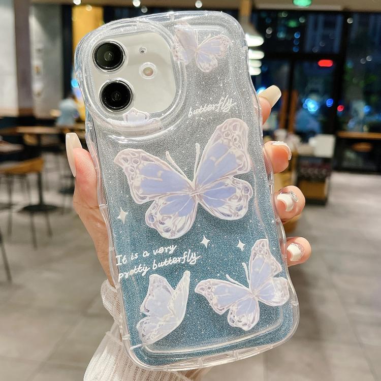 For iPhone 12 Wavy Glitter Butterfly TPU Phone Case