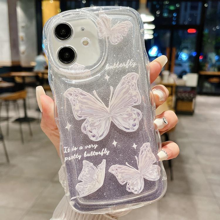 For iPhone 12 Wavy Glitter Butterfly TPU Phone Case