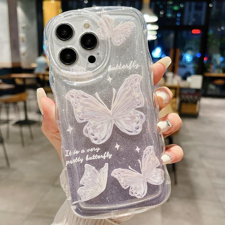 For iPhone 13 Pro Max Wavy Glitter Butterfly TPU Phone Case