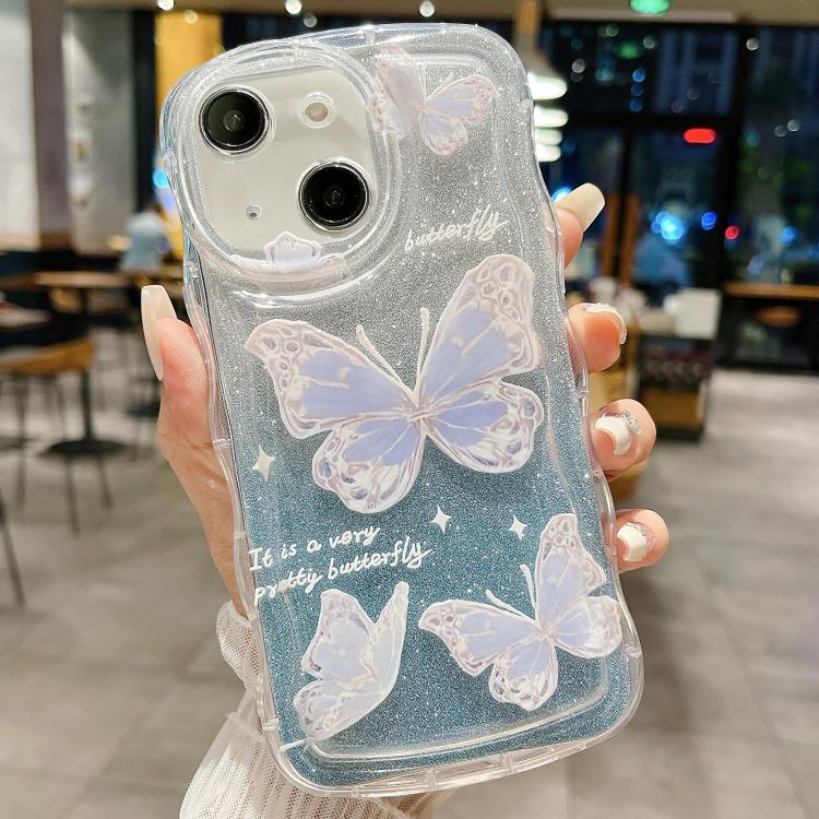 For iPhone 14 Plus Wavy Glitter Butterfly TPU Phone Case