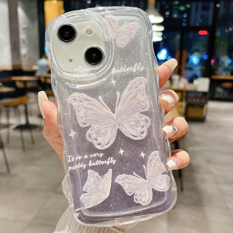 For iPhone 14 Plus Wavy Glitter Butterfly TPU Phone Case