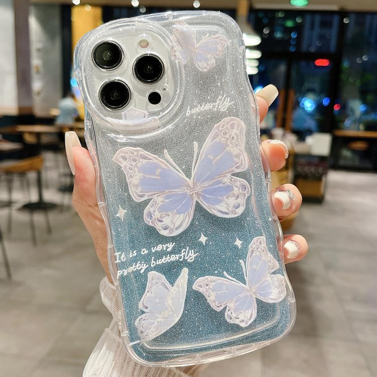 For iPhone 16 Pro Wavy Glitter Butterfly TPU Phone Case