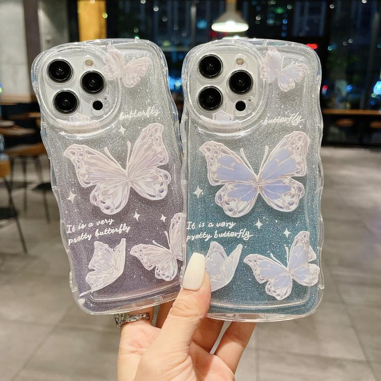For iPhone 14 Pro Wavy Glitter Butterfly TPU Phone Case