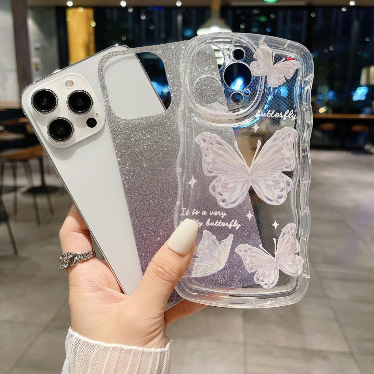 For iPhone 13 Wavy Glitter Butterfly TPU Phone Case
