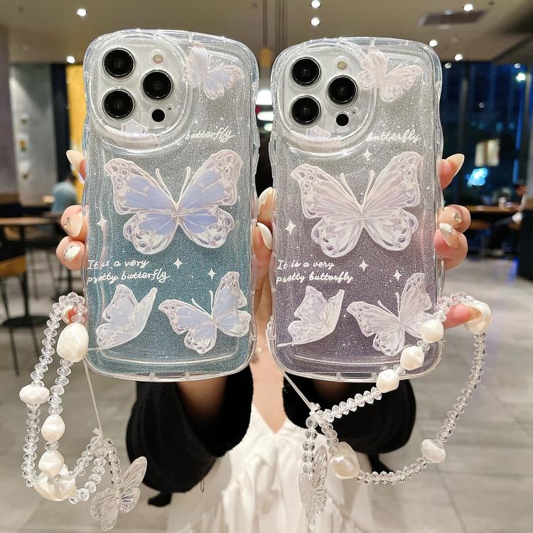 For iPhone 11 Wavy Glitter Butterfly TPU Phone Case with Bracelet Chain
