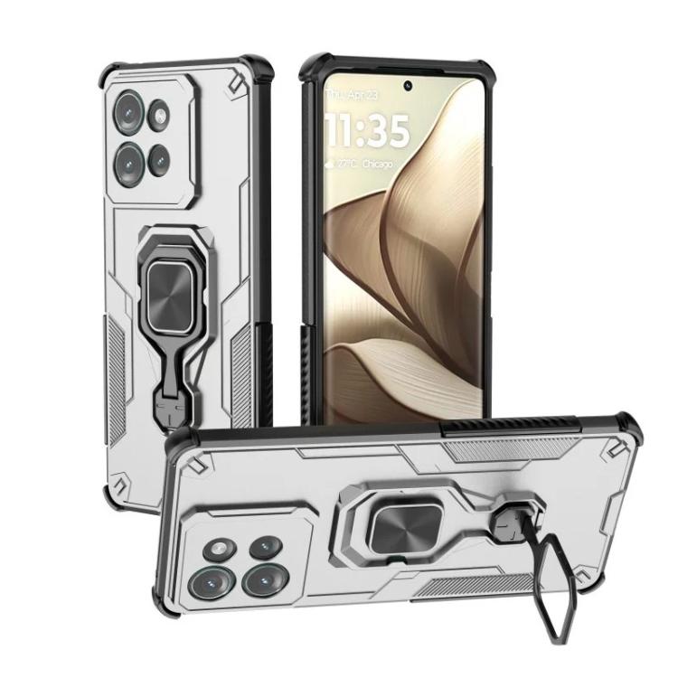 For Motorola Edge 50 5G WANLONFENG Metal Kickstand Phone Case with Screen Protector