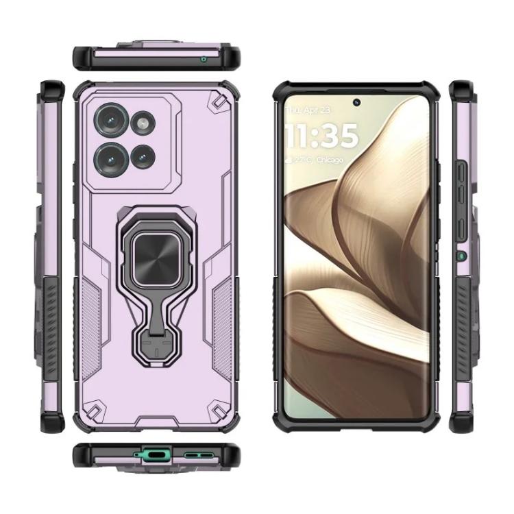 For Motorola Edge 50 5G WANLONFENG Metal Kickstand Phone Case with Screen Protector