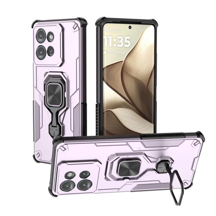 For Motorola Edge 50 5G WANLONFENG Metal Kickstand Phone Case with Screen Protector