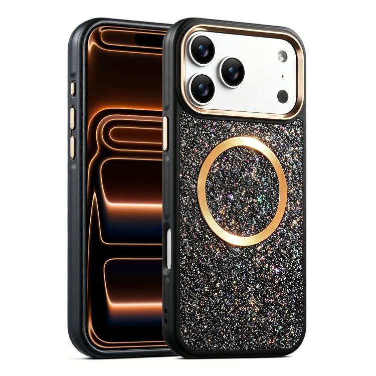 For iPhone 17 Pro Max Glitter Airbag Shockproof Magnetic Phone Case
