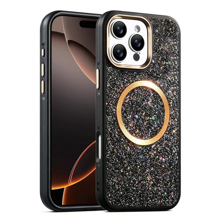 For iPhone 16 Pro Max Glitter Airbag Shockproof Magnetic Phone Case