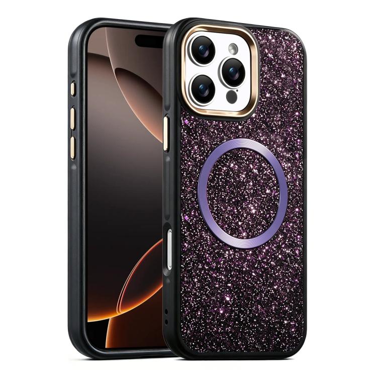 For iPhone 16 Pro Glitter Airbag Shockproof Magnetic Phone Case
