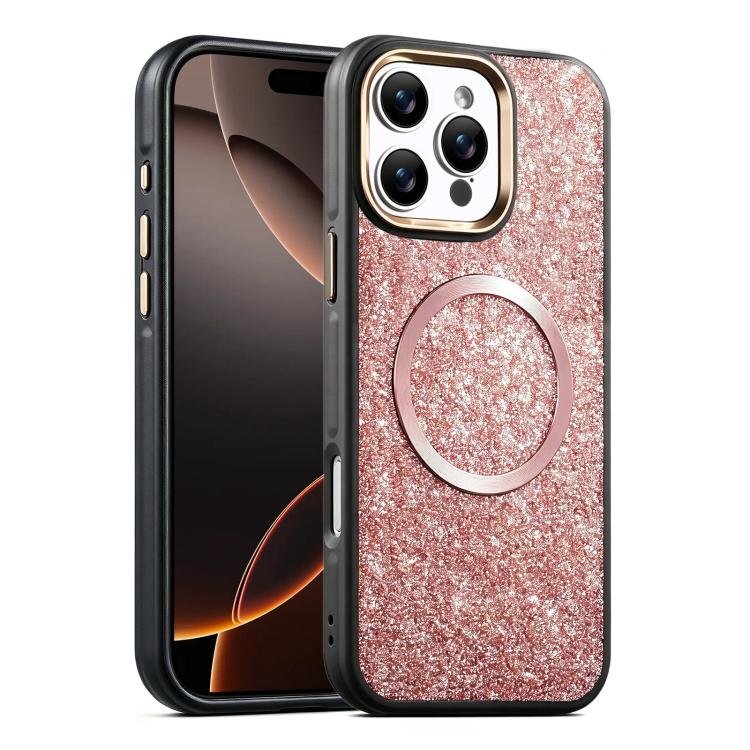 For iPhone 16 Pro Glitter Airbag Shockproof Magnetic Phone Case