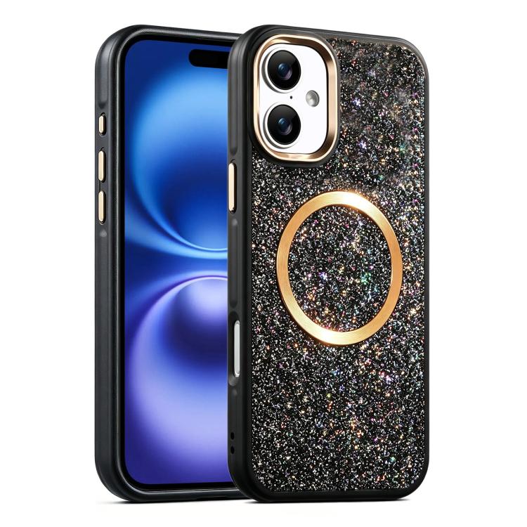 For iPhone 16 Glitter Airbag Shockproof Magnetic Phone Case