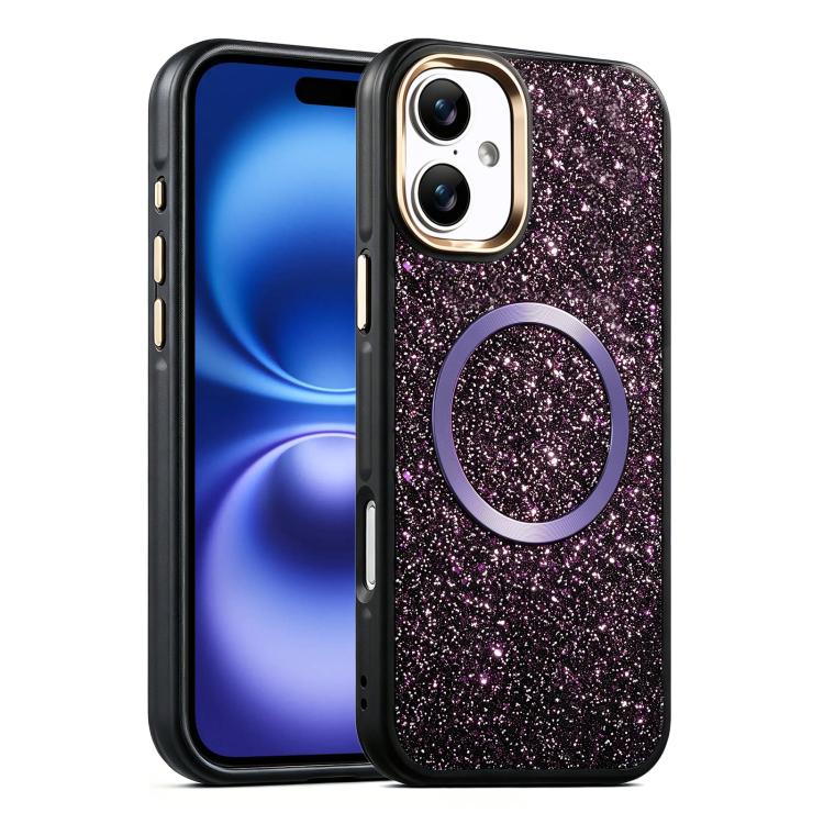For iPhone 16 Glitter Airbag Shockproof Magnetic Phone Case