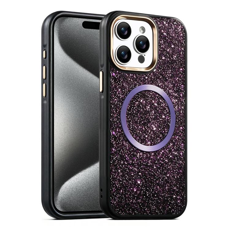 For iPhone 15 Pro Max Glitter Airbag Shockproof Magnetic Phone Case