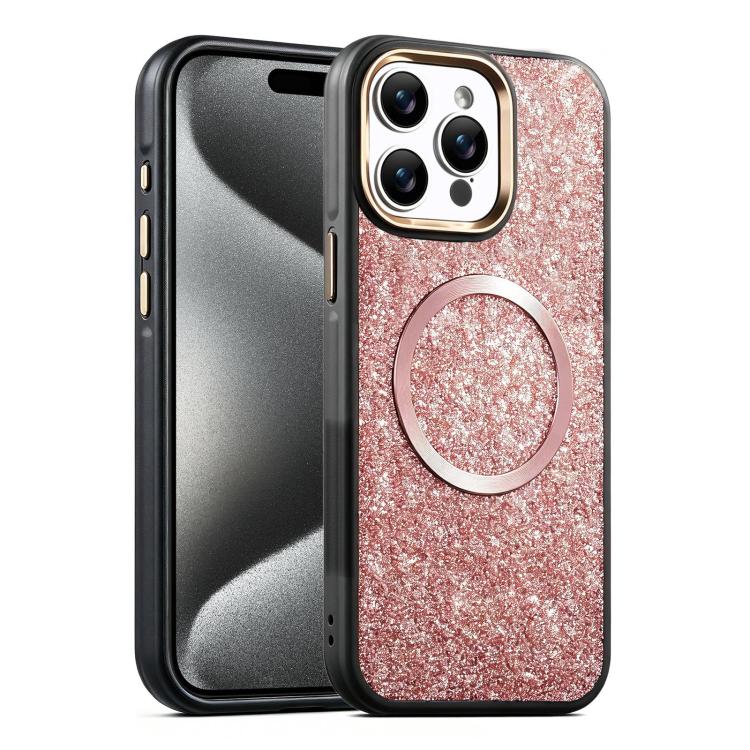 For iPhone 15 Pro Max Glitter Airbag Shockproof Magnetic Phone Case