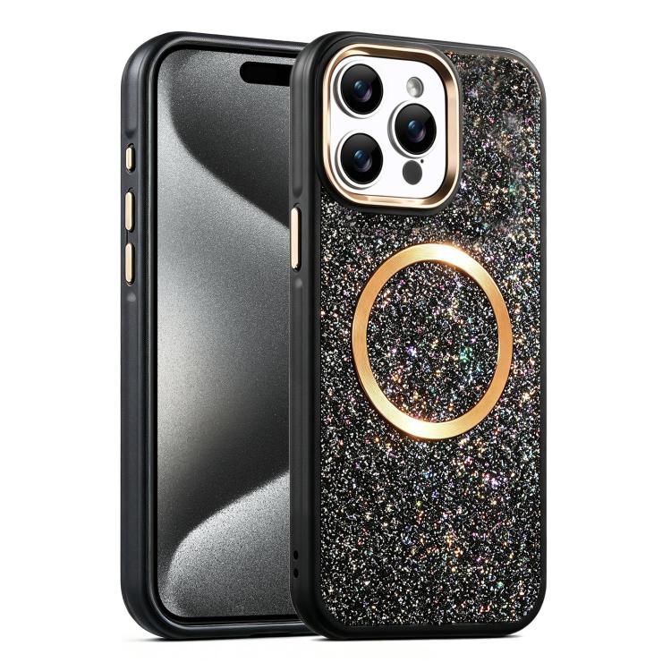 For iPhone 15 Pro Glitter Airbag Shockproof Magnetic Phone Case