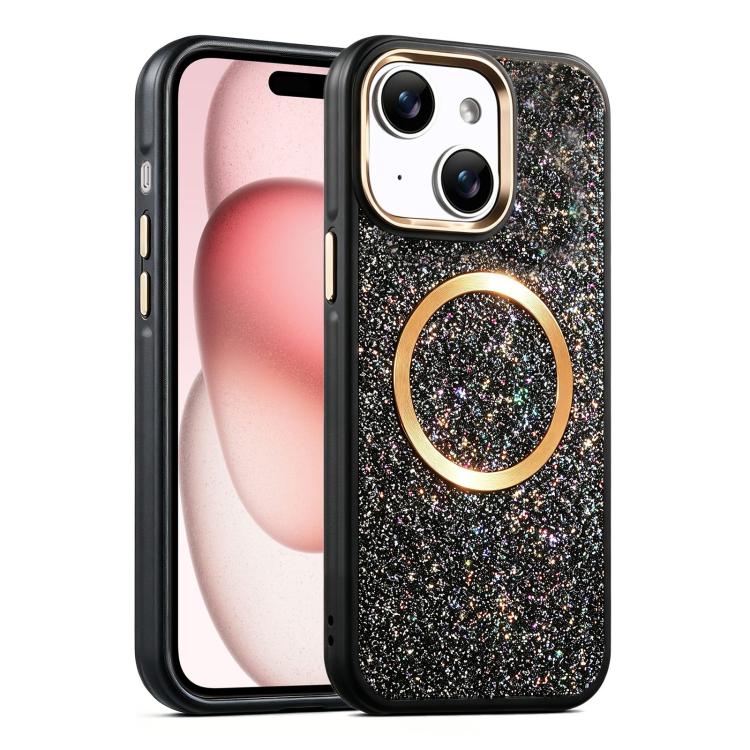 For iPhone 15 Glitter Airbag Shockproof Magnetic Phone Case