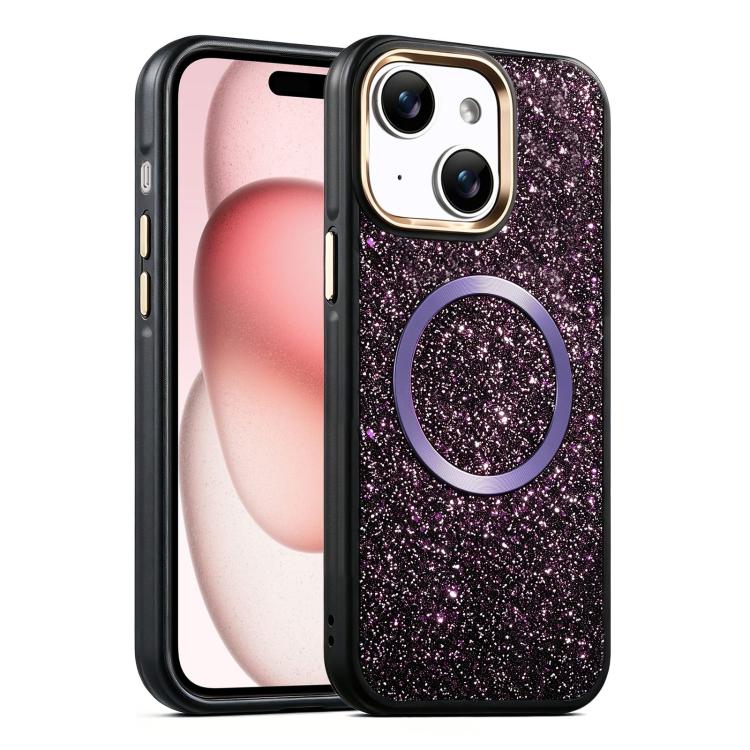 For iPhone 15 Glitter Airbag Shockproof Magnetic Phone Case