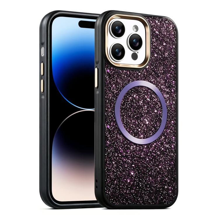 For iPhone 14 Pro Glitter Airbag Shockproof Magnetic Phone Case