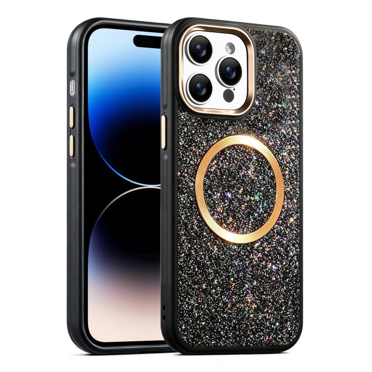 For iPhone 14 Pro Max Glitter Airbag Shockproof Magnetic Phone Case