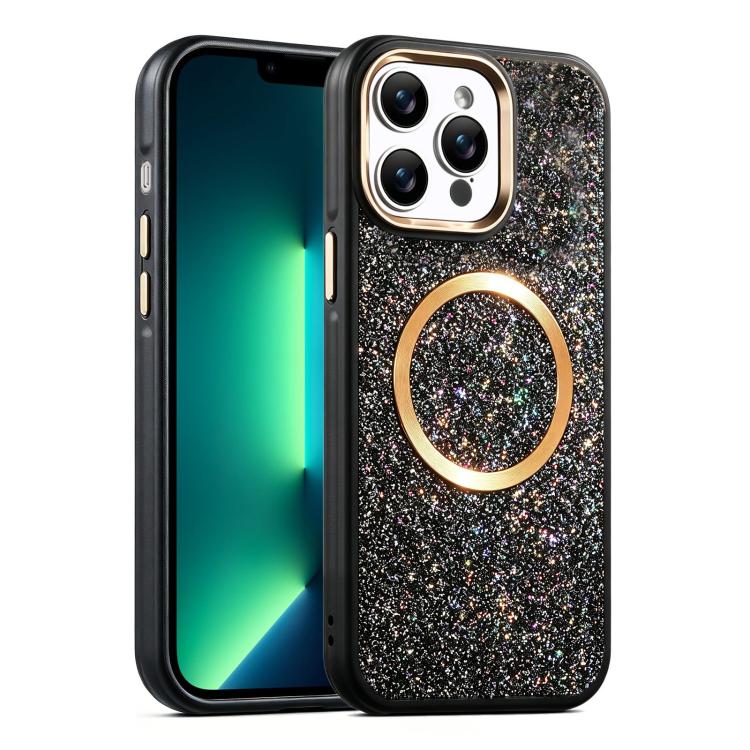 For iPhone 13 Pro Max Glitter Airbag Shockproof Magnetic Phone Case
