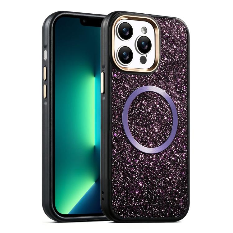 For iPhone 13 Pro Max Glitter Airbag Shockproof Magnetic Phone Case