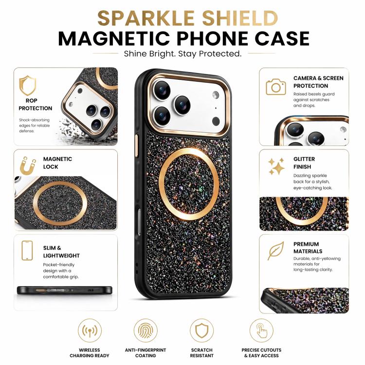 For iPhone 15 Pro Max Glitter Airbag Shockproof Magnetic Phone Case