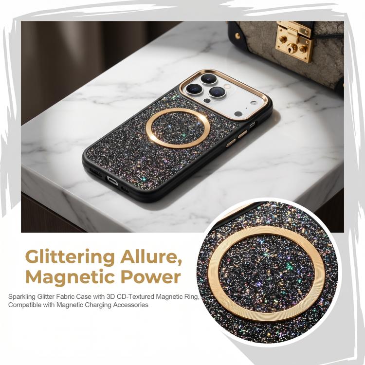 For iPhone 15 Pro Max Glitter Airbag Shockproof Magnetic Phone Case