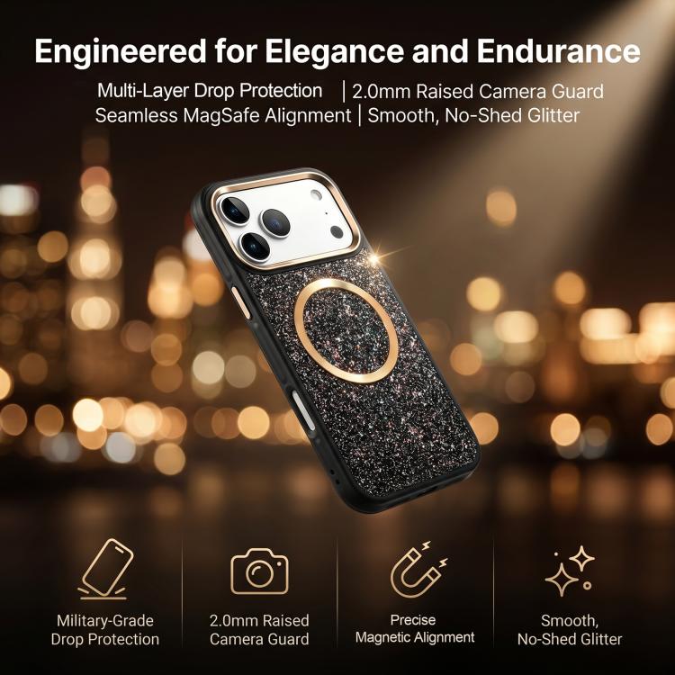 For iPhone 15 Pro Max Glitter Airbag Shockproof Magnetic Phone Case