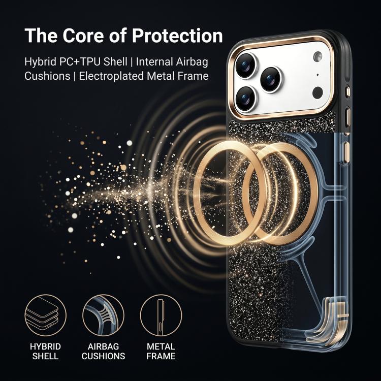 For iPhone 15 Pro Max Glitter Airbag Shockproof Magnetic Phone Case