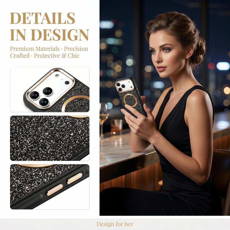 For iPhone 15 Pro Max Glitter Airbag Shockproof Magnetic Phone Case
