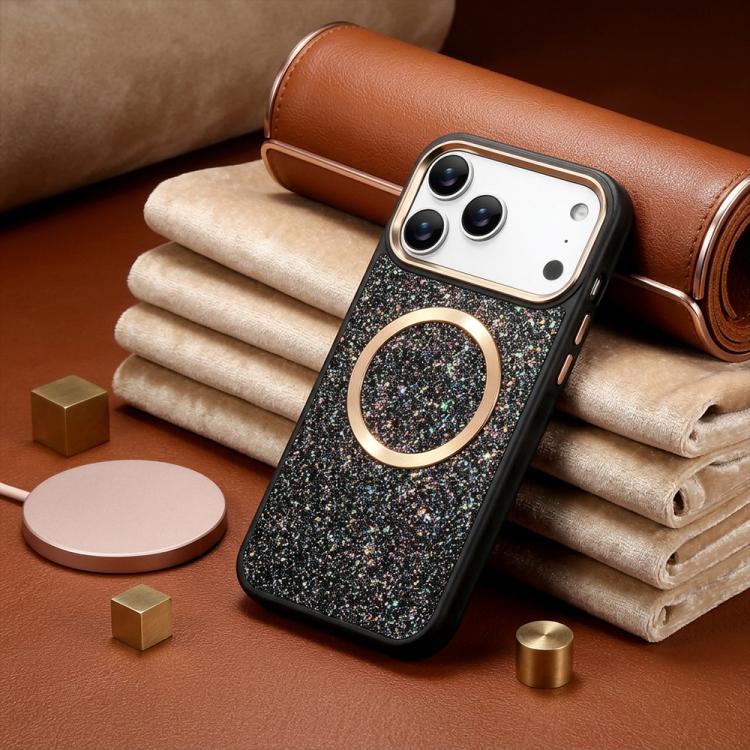 For iPhone 15 Pro Max Glitter Airbag Shockproof Magnetic Phone Case