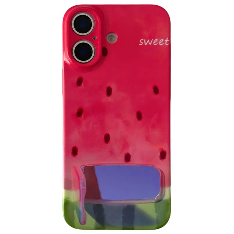 For iPhone 16 Watercolor Watermelon Pattern Holder PC Phone Case
