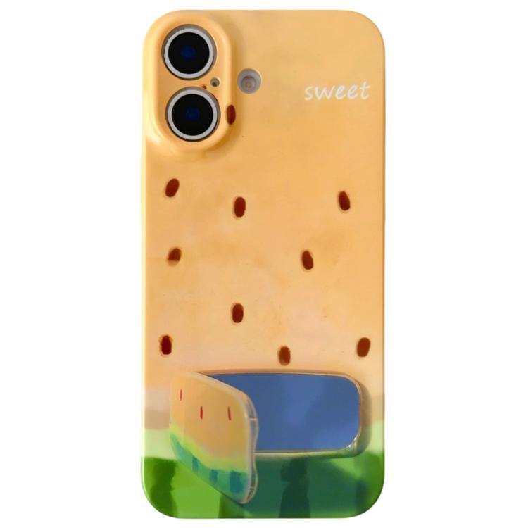 For iPhone 16 Plus Watercolor Watermelon Pattern Holder PC Phone Case