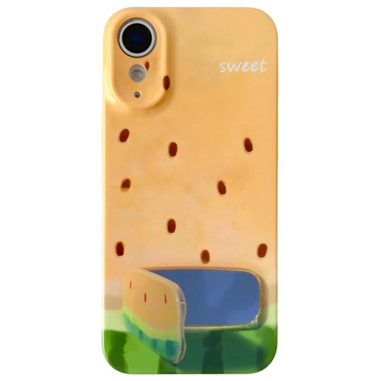 For iPhone XR Watercolor Watermelon Pattern Holder PC Phone Case