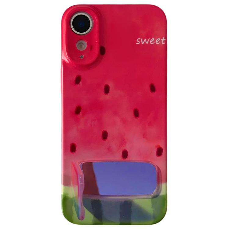 For iPhone XR Watercolor Watermelon Pattern Holder PC Phone Case