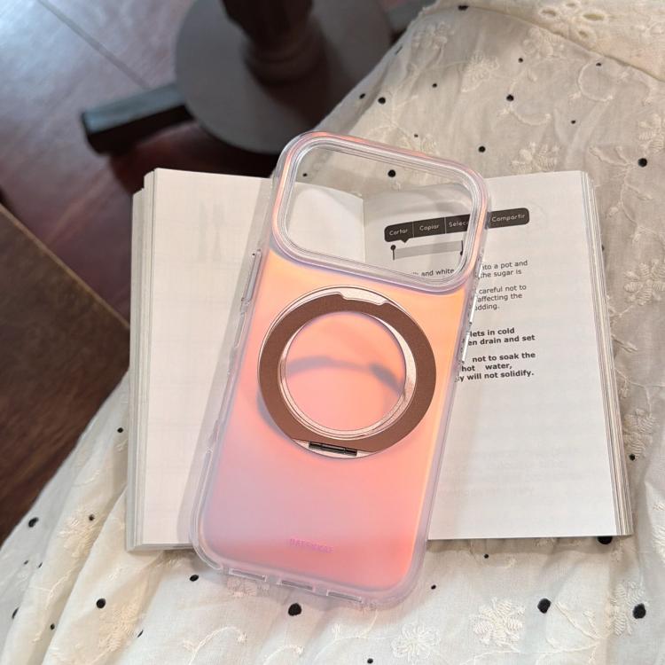 For iPhone 17 Pro Max BAFFKKAF Gilded 360 Rotation Holder Airbag Double-Sided IMD Phone Case - Sunset Pink
