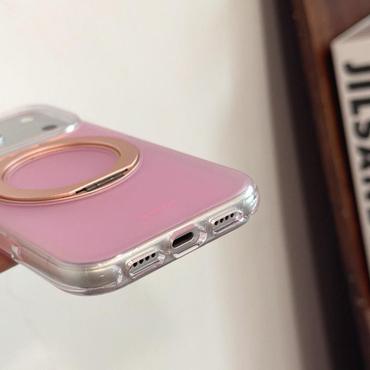 For iPhone 16 Pro BAFFKKAF Gilded 360 Rotation Holder Airbag Double-Sided IMD Phone Case - Sunset Pink
