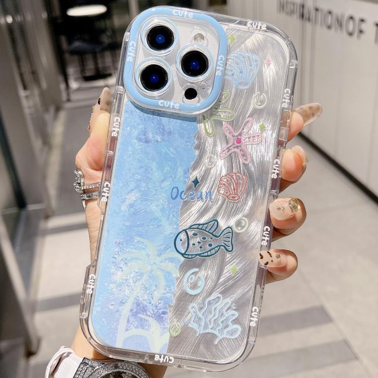 For iPhone 13 Pro Max IMD Ocean World Puffy Frosted PC Phone Case