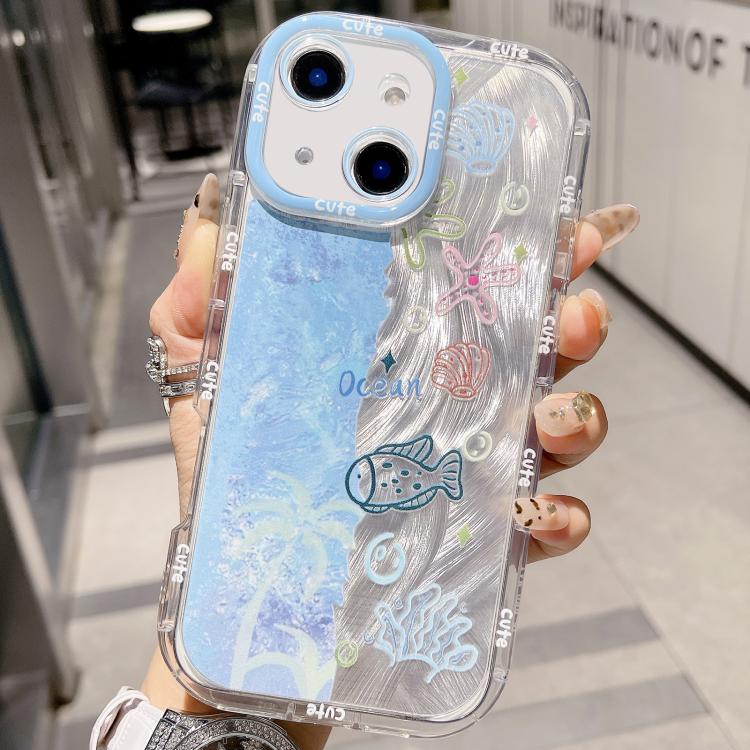 For iPhone 14 IMD Ocean World Puffy Frosted PC Phone Case